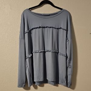 Doublju Blue Relaxed Ruffled Blouse